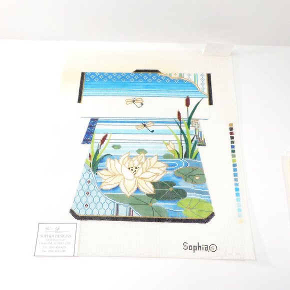 Sophia Large Water Lily Dragonfly Kimono Needlepoint Canvas Hand Painted 18ct - Picture 4 of 5